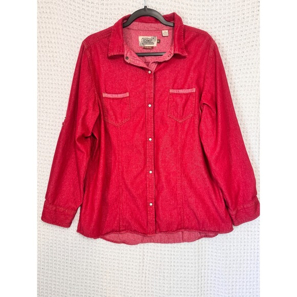 C.E. Schmidt Workwear Fit For Her Red Cotton Button Up Shirt 1X - Picture 1 of 3